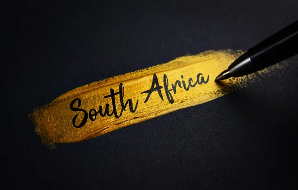 South Africa Handwriting Text Golden Paint Brush Stroke — Stock Photo, Image