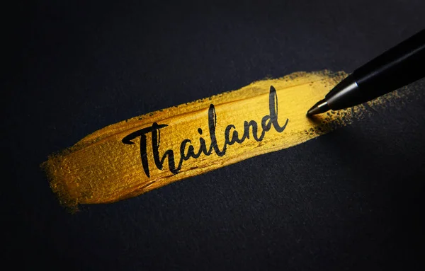 Thailand Handwriting Text Golden Paint Brush Stroke — Stock Photo, Image