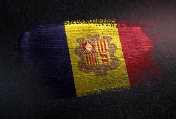 Andorra Vlag Gemaakt Van Metalen Borstel Verf Grunge Donkere Muur — Stockfoto