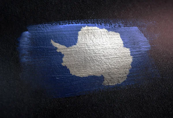 Antarktis Flagge Aus Metallischer Pinselfarbe Auf Dunkler Grunge Wand — Stockfoto