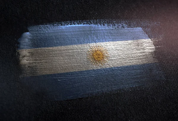 Argentina Flagga Gjord Metalliska Pensel Färg Grunge Mörk Vägg — Stockfoto