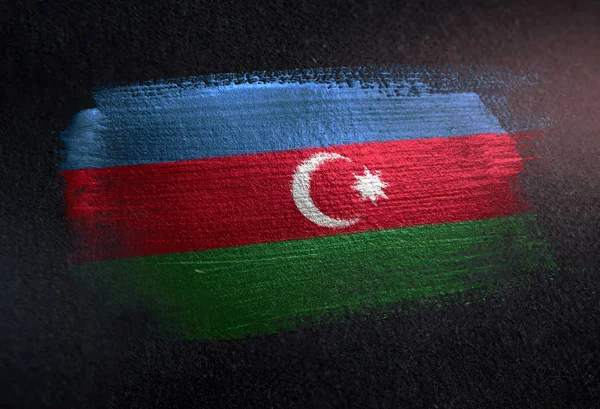 Bandera Azerbaiyán Hecha Pintura Pincel Metálico Pared Oscura Grunge — Foto de Stock