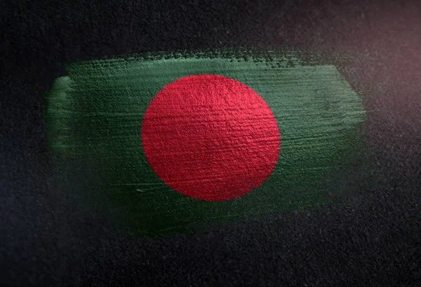 Флаг Бангладеш Сделано Металлической Кисти Краски Гранж Темная Стена — стоковое фото