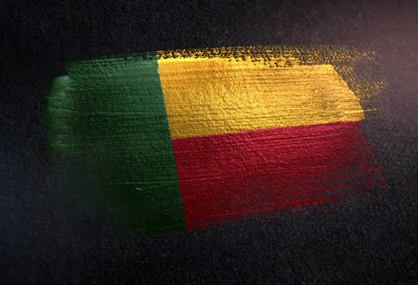 Benin Zászló Készült Fémes Ecsettel Festék Grunge Sötét Falon — Stock Fotó