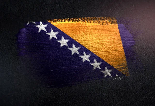 Bósnia Herzegovina Bandeira Feita Pintura Escova Metálica Parede Escura Grunge — Fotografia de Stock