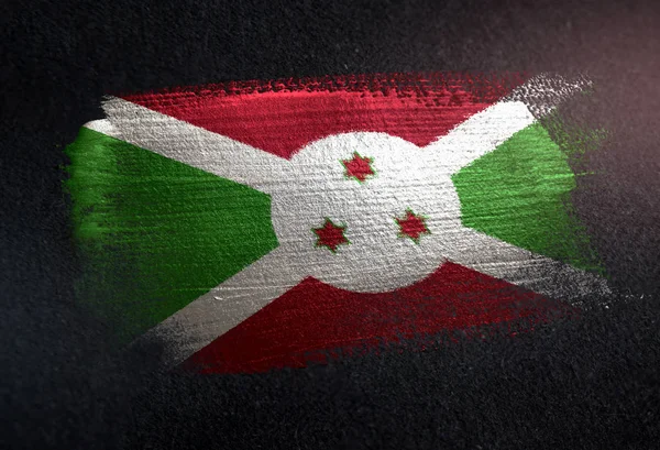 Burundi Flagge Aus Metallischer Pinselfarbe Dunkler Grunge Wand — Stockfoto