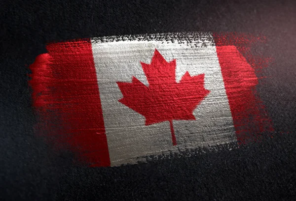 Canada Flag Made Metallic Brush Paint Grunge Dark Wall — Stock Photo, Image