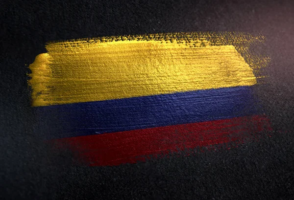 Kolumbianische Flagge Aus Metallischer Pinselfarbe Dunkler Grunge Wand — Stockfoto
