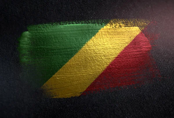 Republik Kongo Flagge Aus Metallischer Pinselfarbe Dunkler Grunge Wand — Stockfoto