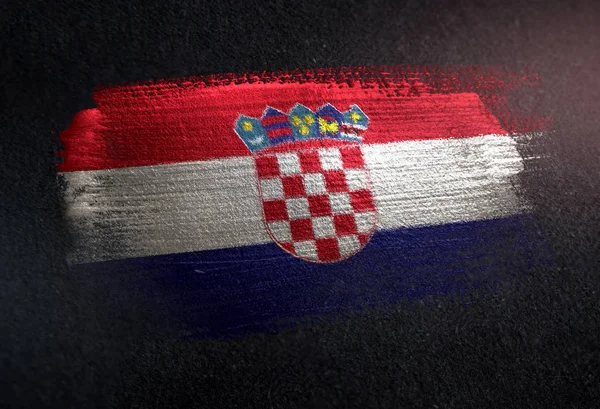 Croatia Flag Made Metallic Brush Paint Grunge Dark Wall — Stock Photo, Image