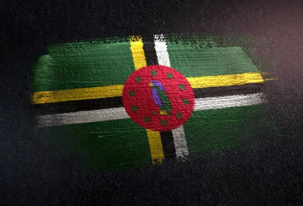 Bandeira Dominica Feita Pintura Escova Metálica Parede Escura Grunge — Fotografia de Stock