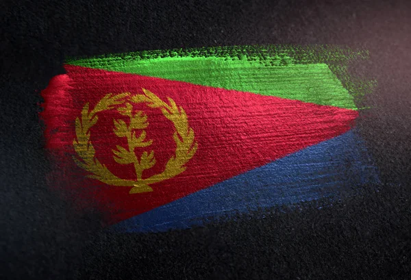 Eritrea Vlajka Kovové Kartáče Barva Tmavé Stěně Grunge — Stock fotografie