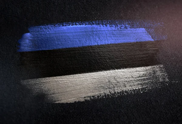 爱沙尼亚国旗用金属刷子涂在黑墙上 — 图库照片