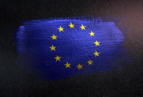 Europese Vlag Gemaakt Van Metalen Borstel Verf Grunge Donkere Muur — Stockfoto