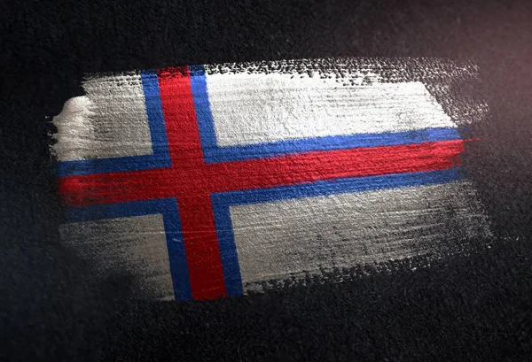 Vlajka Faerských Ostrovů Kovové Kartáče Barva Tmavé Stěně Grunge — Stock fotografie