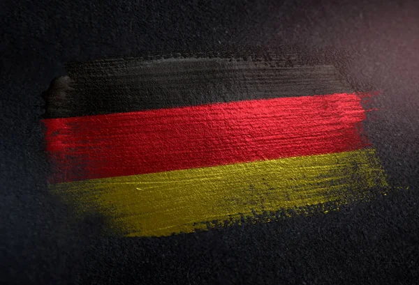 Allemagne Drapeau Fait Peinture Brosse Métallique Sur Mur Sombre Grunge — Photo