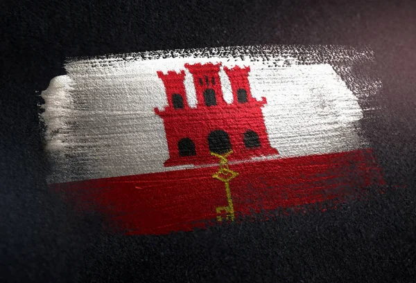 Bandera Gibraltar Hecha Pintura Pincel Metálico Pared Oscura Grunge — Foto de Stock