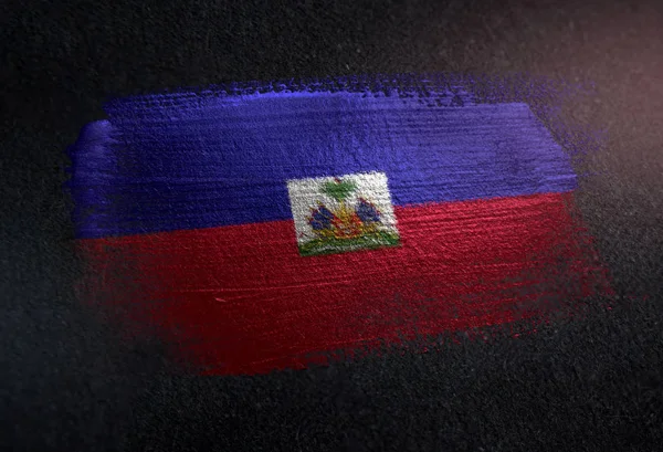 Bandera Haití Hecha Pintura Pincel Metálico Pared Oscura Grunge —  Fotos de Stock
