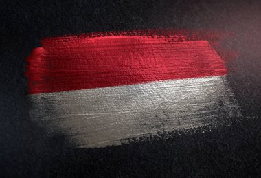 Karanlık Grunge duvar üzerinde Metal fırça boya yapılan Monako bayrağı