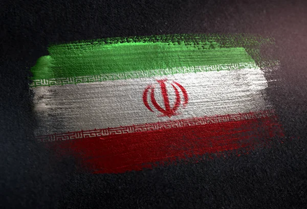 Iran Flag Made Metallic Brush Paint Grunge Dark Wall — Stock Photo, Image
