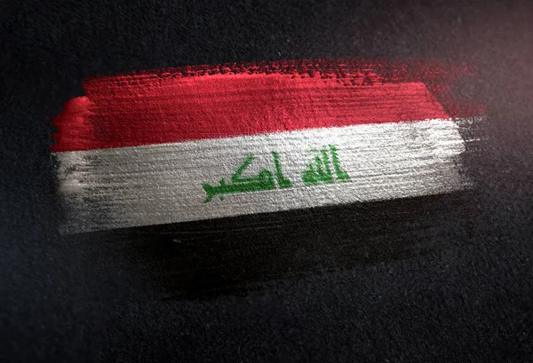 Irak Vlag Gemaakt Van Metalen Borstel Verf Grunge Donkere Muur — Stockfoto