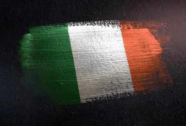 Ireland Flag Made Metallic Brush Paint Grunge Dark Wall — Stock Photo, Image