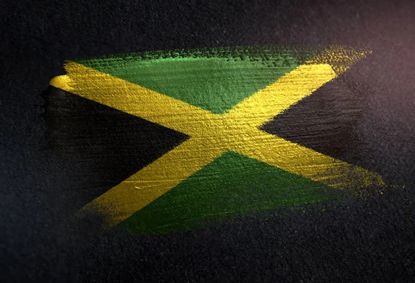 Jamaica Flagge Aus Metallischer Pinselfarbe Auf Dunkler Grunge Wand — Stockfoto