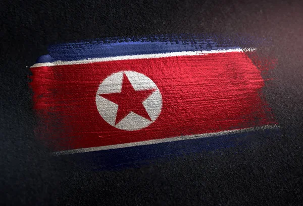 Bandera Corea Del Norte Hecha Pintura Pincel Metálico Pared Oscura —  Fotos de Stock