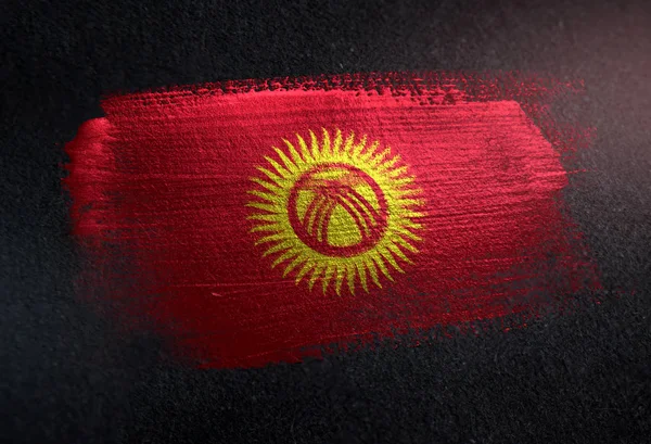 Δημοκρατία Της Κιργιζίας Σημαία Είναι Κατασκευασμένη Από Μεταλλική Βούρτσα Χρωμάτων — Φωτογραφία Αρχείου
