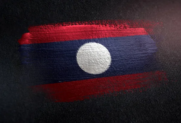 Laos Bandeira Feita Pintura Escova Metálica Parede Escura Grunge — Fotografia de Stock