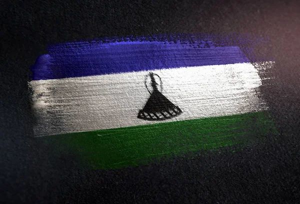 Lesotho Flag Made Metallic Brush Paint Grunge Dark Wall — Stock Photo, Image