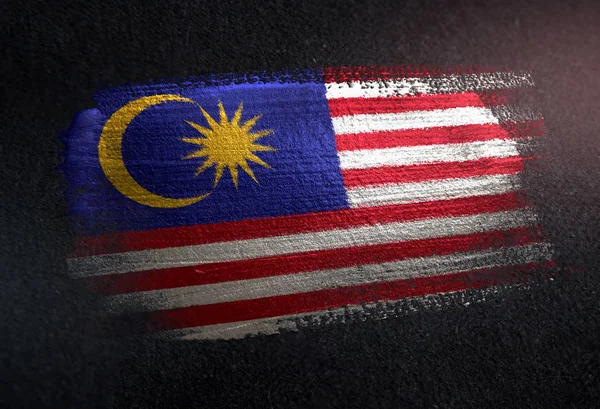 Malaysia Flagge Aus Metallischer Pinselfarbe Dunkler Grunge Wand — Stockfoto