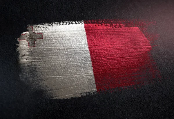Malta Flag Made Metallic Brush Paint Grunge Dark Wall — Stock Photo, Image