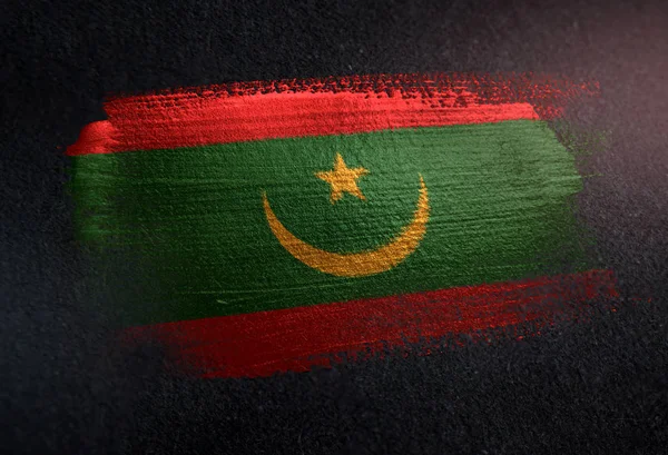 Mauritania Flag Made Metallic Brush Paint Grunge Dark Wall — Stock Photo, Image