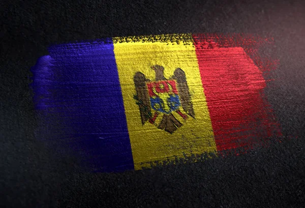 Moldova Flag Made Metallic Brush Paint Grunge Dark Wall — Stock Photo, Image