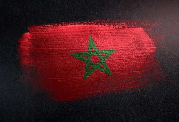 Bandera Marruecos Hecha Pintura Pincel Metálico Pared Oscura Grunge — Foto de Stock