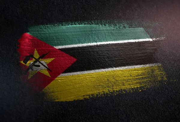 Mozambique Flag Made Metallic Brush Paint Grunge Dark Wall — Stock Photo, Image