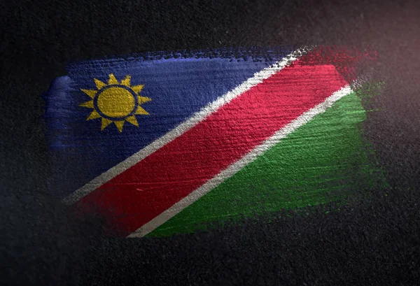 Bandeira Namíbia Feita Tinta Escova Metálica Parede Escura Grunge — Fotografia de Stock