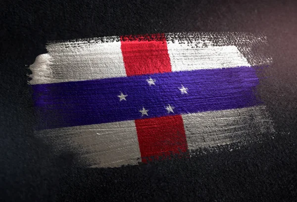 Bandiera Antille Olandesi Realizzata Vernice Metallizzata Pennello Grunge Dark Wall — Foto Stock