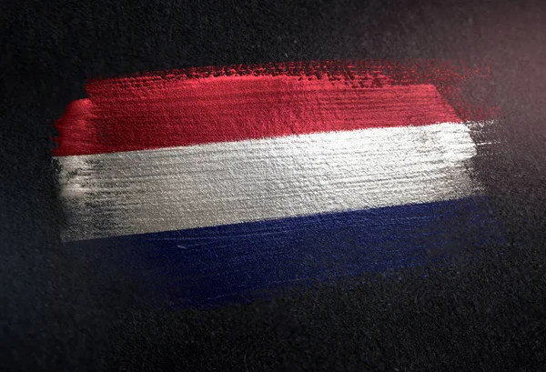 Netherlands Flag Made Metallic Brush Paint Grunge Dark Wall — Stock Photo, Image