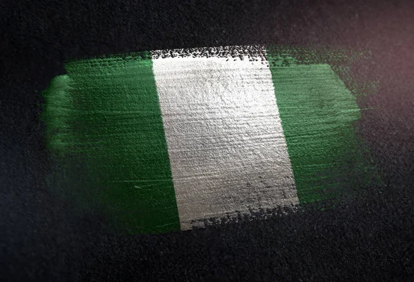 Nigeria Flag Made Metallic Brush Paint Grunge Dark Wall — Stock Photo, Image