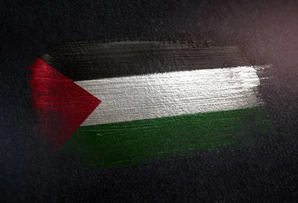 Flaga Palestyny Wykonane Metalicznej Pędzla Farba Grunge Ciemna Ściana — Zdjęcie stockowe