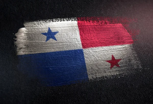 Bandera Panamá Hecho Pintura Cepillo Metálico Pared Oscura Grunge — Foto de Stock