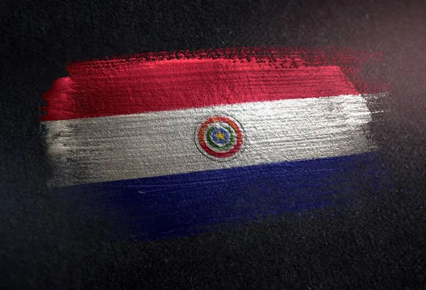 Bandeira Paraguai Feita Pintura Escova Metálica Parede Escura Grunge — Fotografia de Stock