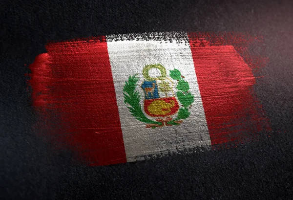 Bandera Perú Hecha Pintura Pincel Metálico Pared Oscura Grunge —  Fotos de Stock