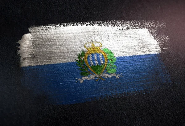 Bandera San Marino Hecha Pintura Pincel Metálico Pared Oscura Grunge — Foto de Stock