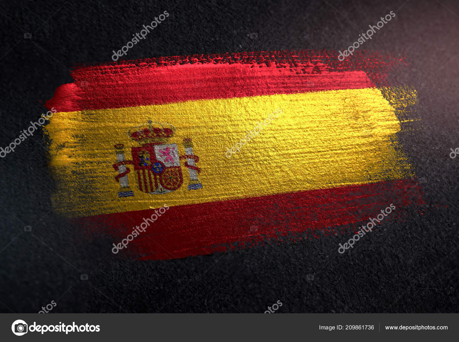 Spain Flag Made Metallic Brush Paint Grunge Dark Wall