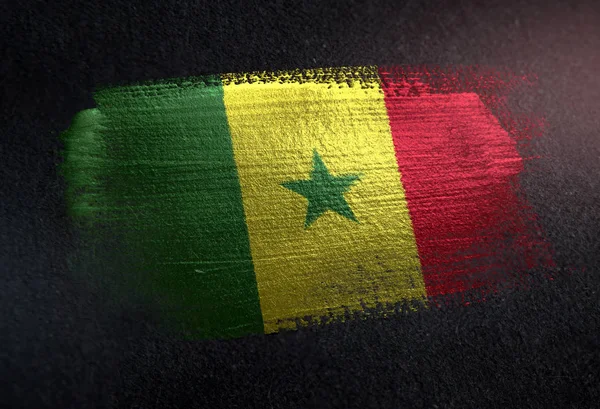 Senegalská Vlajka Kovové Kartáče Barva Tmavé Stěně Grunge — Stock fotografie