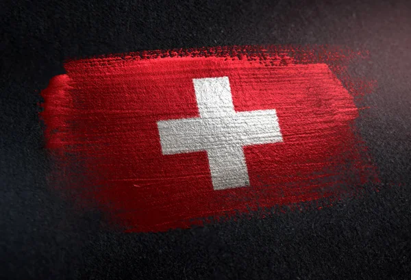 Switzerland Flag Made Metallic Brush Paint Grunge Dark Wall — Stock Photo, Image