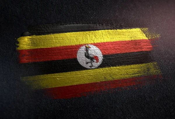 Uganda Flag Made Metallic Brush Paint Grunge Dark Wall — Stock Photo, Image